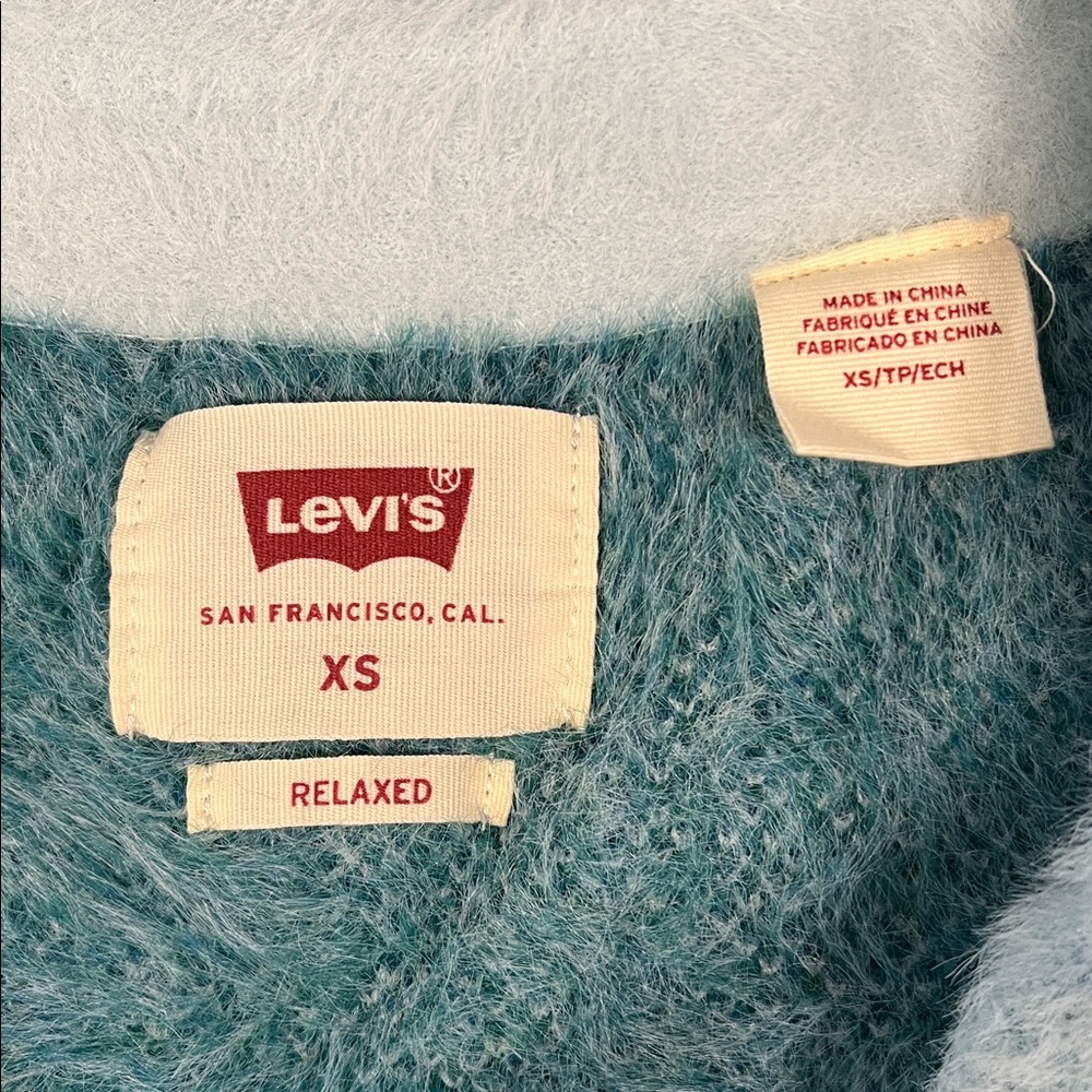 Levi’s Coit Boxy Cardigan Sweater XS Unisex blue green cozy Preppy Soft Stretchy - Picture 3 of 8